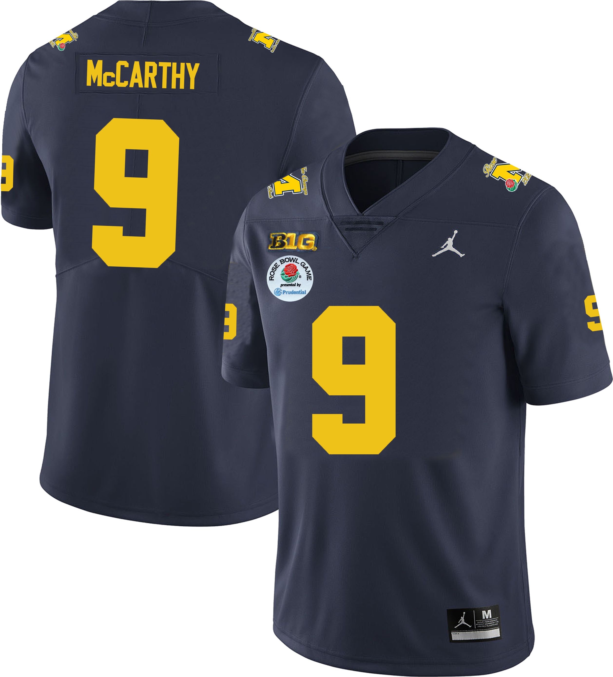 J.J. McCarthy Michigan Wolverines Men's NCAA #9 Navy Rose Bowl Game College Football Jersey GB2Q454GU